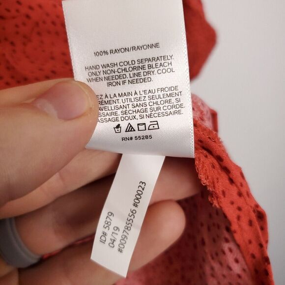 Express TOp Womens Size XS Polka Dot New Roll Tab Sleeves V Neck Red New - Picture 7 of 9